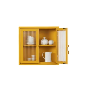 Ribbed Glass Door Cabinet Color Gold