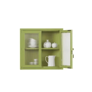 Ribbed Glass Door Cabinet Color Green