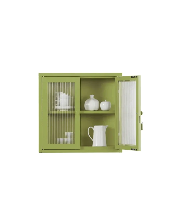 Ribbed Glass Door Cabinet Color Green
